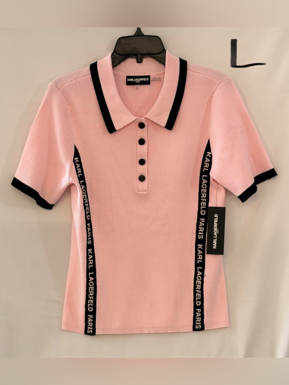 Karl Lagerfeld Pink Polo with Black Trim and Logo Tape